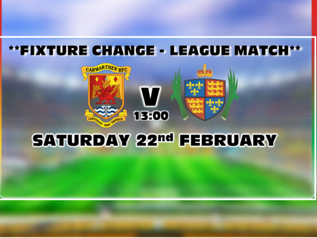 Quins V Llandovery RFC – New Fixture Date