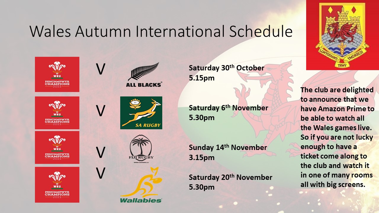 Watch Wales Autumn Internationals at the Club